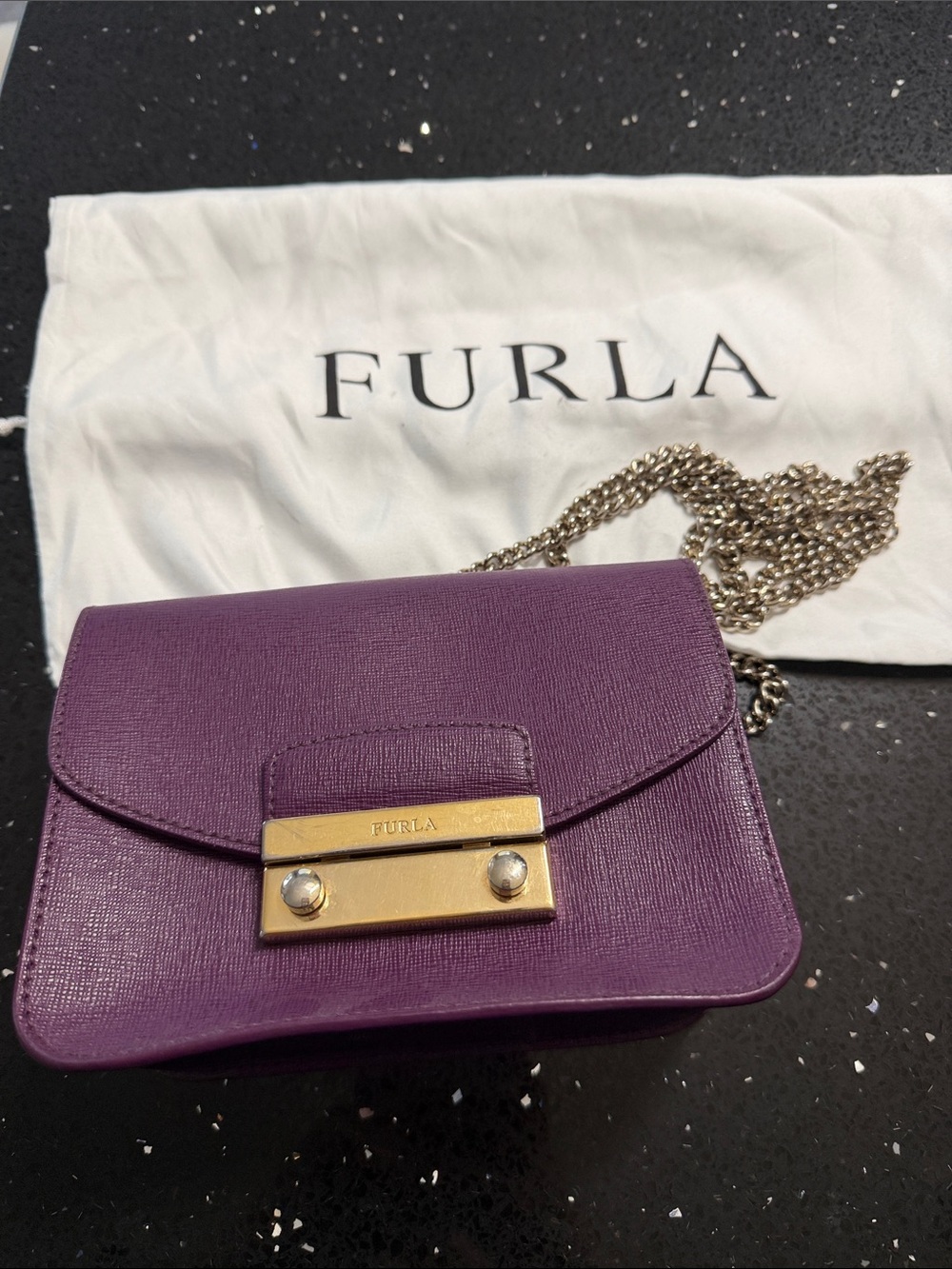 Furla Purple Saffiano Leather Chain Crossbody